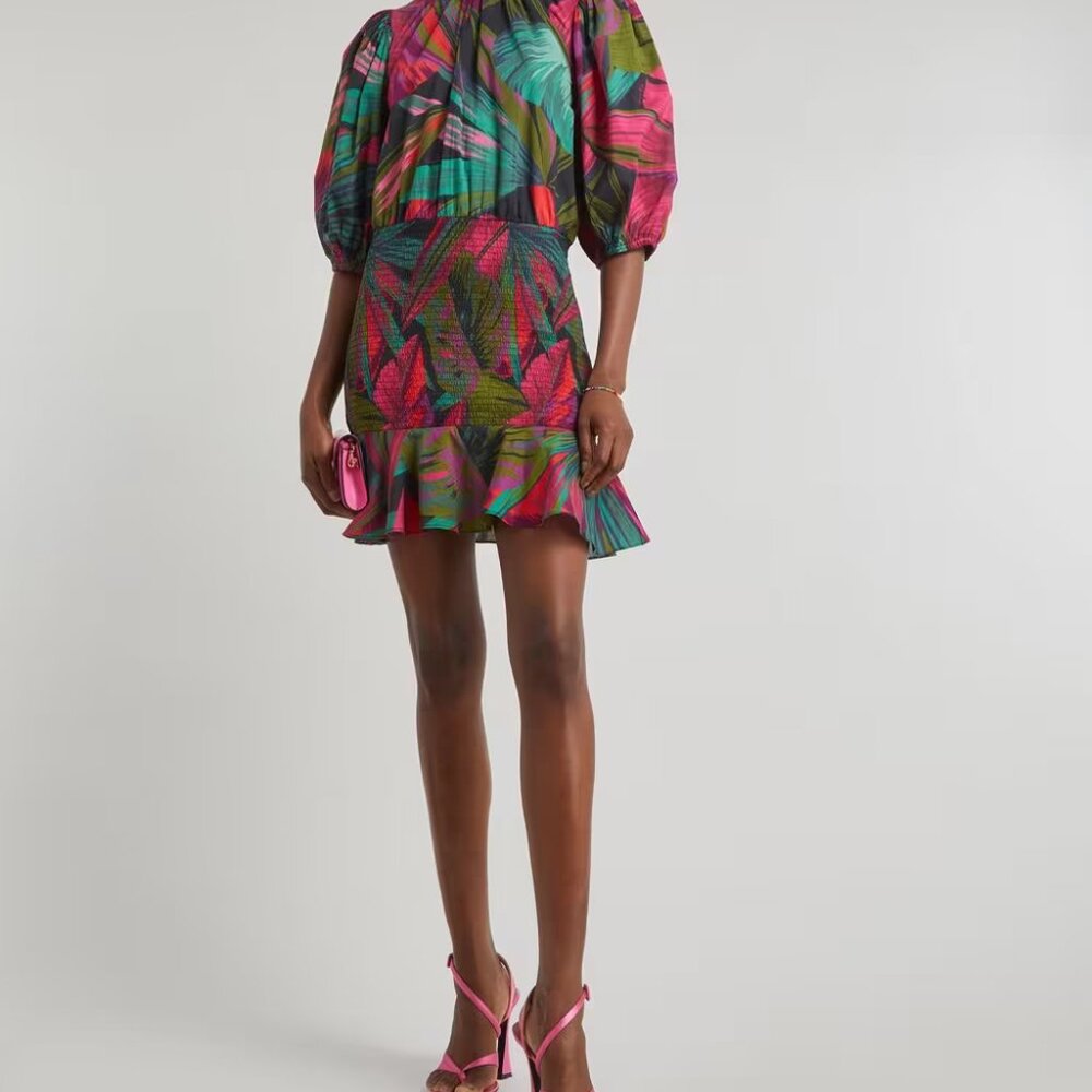 Farm Rio Leaf Pattern Mini Dress XS - Picture 2 of 8